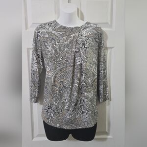 Liz Claiborne Paisley Print Blouse - Black, White, Brown
